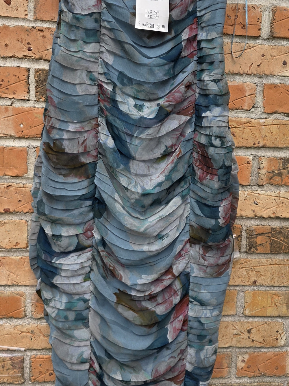 Zara Blue-Green Floral Ruched Midi Dress - Picture 14 of 16
